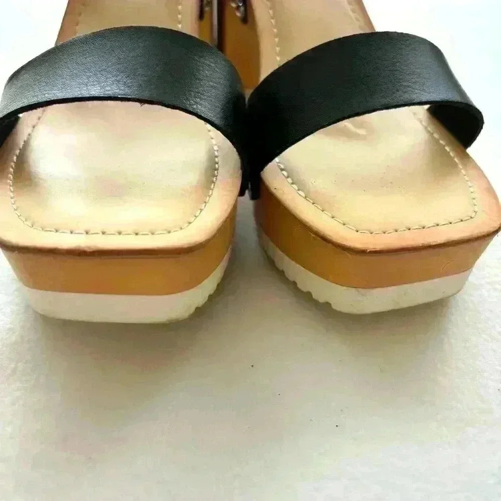 Madden Girl Black/Tan Retro “70’s”Studded‎ Platform Chunky Block Heels size 9